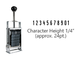 This JustRite Direct Action Self-Inker 2-1/2 - 11 has a character height of 1/4" & includes 11 bands w/ two band options. 5 ink color options or dry pad.