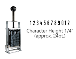 This JustRite Direct Action Self-Inker 2-1/2 - 12 has a character height of 1/4" & includes 12 bands w/ two band options. 5 ink color options or dry pad.