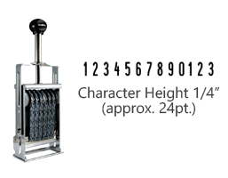 This JustRite Direct Action Self-Inker 2-1/2 - 13 has a character height of 1/4" & includes 13 bands w/ two band options. 5 ink color options or dry pad.