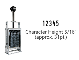 This JustRite Direct Action Self-Inker 3-5 has a character height of 5/16" & includes 5 bands w/ two band options. 5 ink color options or dry pad.