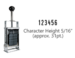 This JustRite Direct Action Self-Inker 3-6 has a character height of 5/16" & includes 6 bands w/ two band options. 5 ink color options or dry pad.