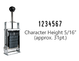 This JustRite Direct Action Self-Inker 3-7 has a character height of 5/16" & includes 7 bands w/ two band options. 5 ink color options or dry pad.