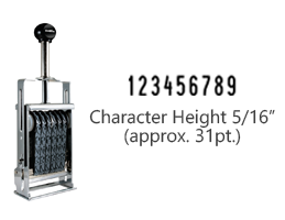 This JustRite Direct Action Self-Inker 3-9 has a character height of 5/16" & includes 9 bands w/ two band options. 5 ink color options or dry pad.