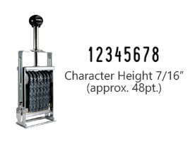 This JustRite Direct Action Self-Inker 4-8 has a character height of 7/16" & includes 8 bands w/ six band options. 5 ink color options or dry pad.