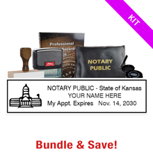 This KS notary premium kit, meets all state requirements & is available on 5 mount choices with record book thumbprint pad, notary bag & a stock notary stamp.