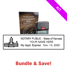 Top quality Kansas notary renewal kit, meets all state requirements and is available on 5 mount choices with record book. Ships quick!
