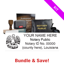 This LA notary premium kit, meets all state requirements & is available on 5 mount choices with record book thumbprint pad, notary bag & a stock notary stamp.