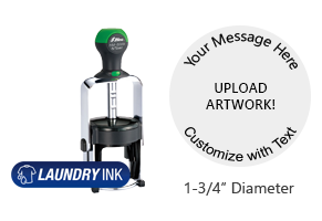 Customize this 1-3/4" Diameter heavy duty metal laundry stamp w/ up to 9 lines. Available in 5 ink colors. Ships in 1-2 business days!