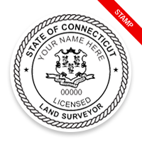 This professional land surveyor stamp for the state of Connecticut adheres to state regulations and provides top quality impressions. Orders over $75 ship free.
