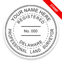 This professional land surveyor stamp for the state of Delaware adheres to state regulations and provides top quality impressions. Orders over $75 ship free.