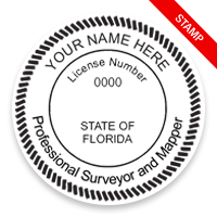This professional land surveyor stamp for the state of Florida adheres to state regulations and provides top quality impressions. Orders over $75 ship free.