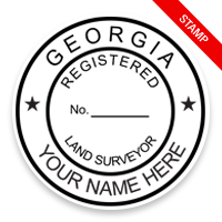 This professional land surveyor stamp for the state of Georgia adheres to state regulations and provides top quality impressions. Orders over $75 ship free.
