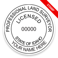 This professional land surveyor stamp for the state of Idaho adheres to state regulations and provides top quality impressions. Orders over $75 ship free.