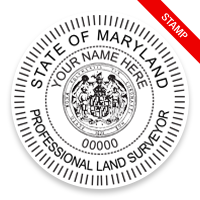 This professional land surveyor stamp for the state of Maryland adheres to state regulations and provides top quality impressions. Orders over $75 ship free.