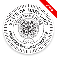 This professional land surveyor stamp for the state of Maryland adheres to state regulations and provides top quality impressions. Orders over $100 ship free.