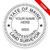 This professional land surveyor stamp for the state of Maine adheres to state regulations and provides top quality impressions. Orders over $100 ship free.