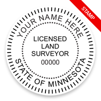 This professional land surveyor stamp for the state of Minnesota adheres to state regulations and provides top quality impressions. Orders over $75 ship free.