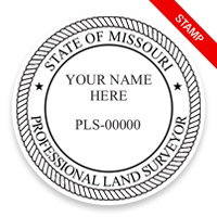 This professional land surveyor stamp for the state of Missouri adheres to state regulations and provides top quality impressions. Orders ship free over $75.
