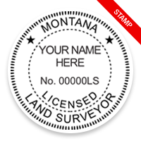 This professional land surveyor stamp for the state of Montana adheres to state regulations and provides top quality impressions. Orders ship free over $75.