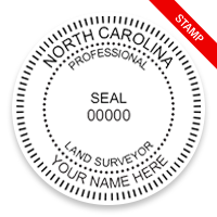 This professional land surveyor stamp for the state of North Carolina adheres to state regulations and provides top quality impressions.