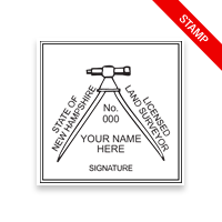 This professional land surveyor stamp for the state of New Hampshire adheres to state regulations & provides top quality impressions. Orders ship free over $75.