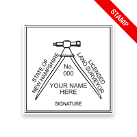 This professional land surveyor stamp for the state of New Hampshire adheres to state regulations & provides top quality impressions. Orders ship free over $100!