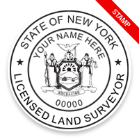 This professional land surveyor stamp for the state of New York adheres to state regulations and provides top quality impressions. Orders ship free over $75.