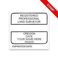 This professional land surveyor stamp for the state of Oregon adheres to state regulations and provides top quality impressions. Orders ship free over $75.