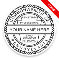 This professional land surveyor stamp for the state of Pennsylvania adheres to state regulations and provides top quality impressions. Orders ship free over $75.