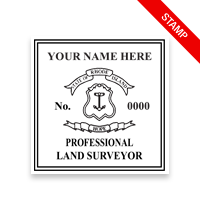 This professional land surveyor stamp for the state of Rhode Island adheres to state regulations and provides top quality impressions. Orders ship free over $75.