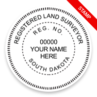 This professional land surveyor stamp for the state of South Dakota adheres to state regulations and provides top quality impressions. Orders ship free over $75.