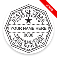 This professional land surveyor stamp for the state of Texas adheres to state regulations and provides top quality impressions. Orders ship free over $75.