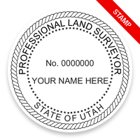 This professional land surveyor stamp for the state of Utah adheres to state regulations and provides top quality impressions. Orders over $75 ship free.