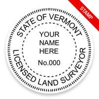 This professional land surveyor stamp for the state of Vermont adheres to state regulations and provides top quality impressions. Orders over $75 ship free.