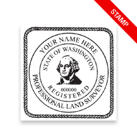 This professional land surveyor stamp for the state of Washington adheres to state regulations and provides top quality impressions. Orders ship free over $75.