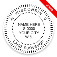 This professional land surveyor stamp for the state of Wisconsin adheres to state regulations and provides top quality impressions. Orders over $75 ship free.