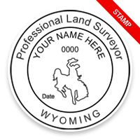 This professional land surveyor stamp for the state of Wyoming adheres to state regulations and provides top quality impressions. Orders ship free over $75.