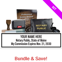 This Maine notary premium kit, meets all state requirements & is available on 8 mount choices with record book thumbprint pad, notary bag & a stock notary stamp.