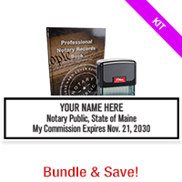 Top quality Maine notary renewal kit, meets all state requirements and is available on 8 mount choices with record book. Ships quick!