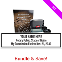 Maine Notary Standard Kit includes rectangle Stamp, record book & thumbprint pad. Upgrades are optional. Fast & free shipping over $100