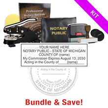 This Michigan notary pro kit, meets all state requirements & is available on 8 mount choices with rectangle stamp, & 7 other items with options to choose from.