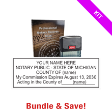 Top quality Michigan notary renewal kit, meets all state requirements and is available on 8 mount choices with record book. Ships quick!