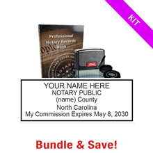North Carolina Notary Standard Kit includes rectangle stamp, record book & thumbprint pad. Upgrades are optional. Fast & free shipping over $100
