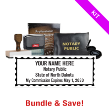 This ND notary premium kit, meets all state requirements & is available on 5 mount choices with record book, thumbprint pad, notary bag & a stock notary stamp.