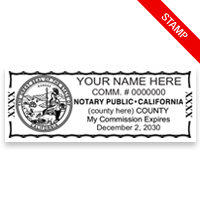 Top quality self-inking California notary stamp meets all state specifications, is fully customizable with 5 mount options. Free shipping on orders over $100!