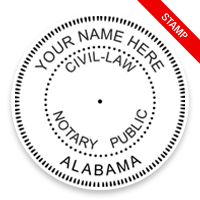 Top quality self-inking Alabama civil law notary round stamp ships in 1-2 days. Meets all state specifications & requirements. Free shipping on orders over $100!