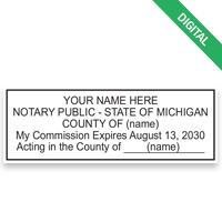 Top quality Michigan notary eSeal meets all state requirements and is available in 5 colors. Delivered via email within 48 business hours.
