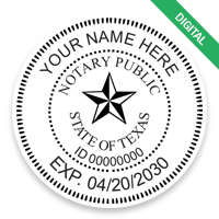 This round notary public digital eSeal for the state of Texas adheres to state regulations and provides top quality impressions.