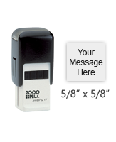 Customize this 5/8" x 5/8" square stamp with text or your logo available in your choice of 11 ink colors. Reinkable and ships in 1-2 business days.