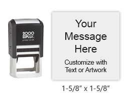Customize this square 1-5/8" x 1-5/8" stamp free with text or your logo in your choice of 11 ink colors. Refillable and ships in 1-2 business days.